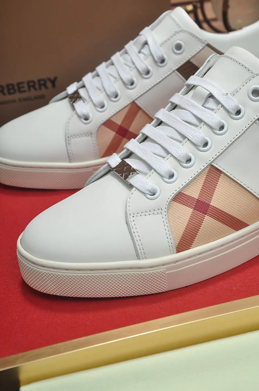 Men's shoes💰480💶[Burberry] (cowhide lining) classic low-top sneakers｜Imported cowhide with classic plaid fabric｜Cow leather lining｜Original outsole｜Fine workmanship and comfortable to wear Size: 38-44 (customized at 45)